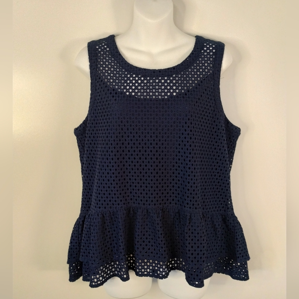 a.n.a. navy blue lacy layered ruffle sleeveless peplum top